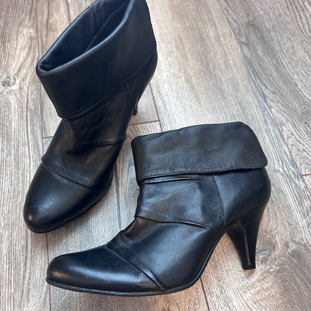 Black leather ankle booties, size 7